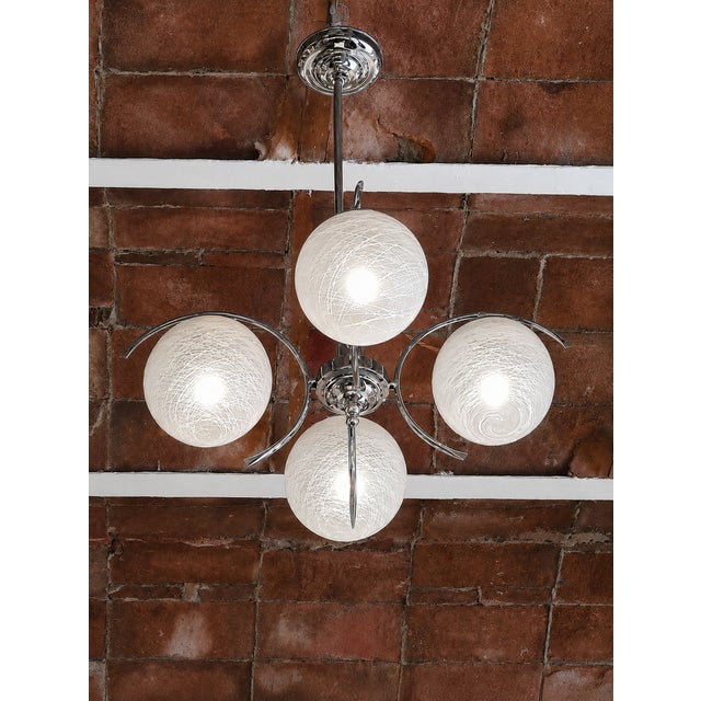 Glass Vintage Sputnik Hanging Lamp with Etched Glass Shades and Chrome-Plated Metal Frame, 1970s For Sale - Image 7 of 7