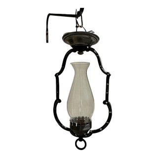Vintage 1920s Semi-Flush Ceiling Fixture With Vintage Shade For Sale