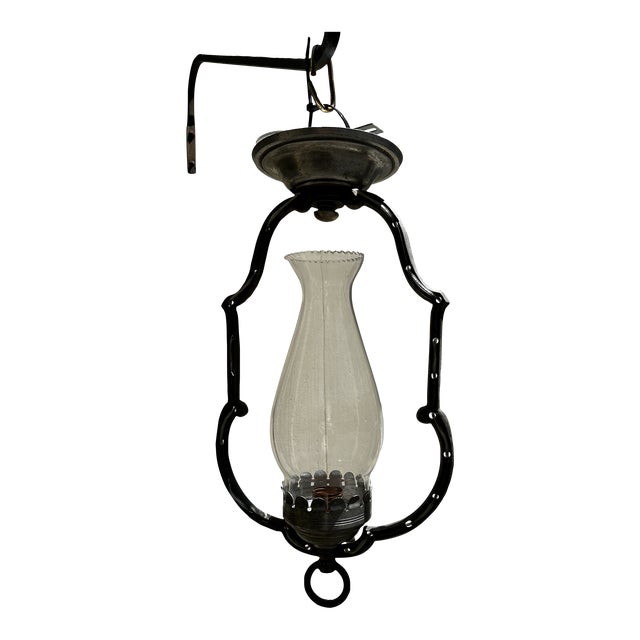 Vintage 1920s Semi-Flush Ceiling Fixture With Vintage Shade For Sale