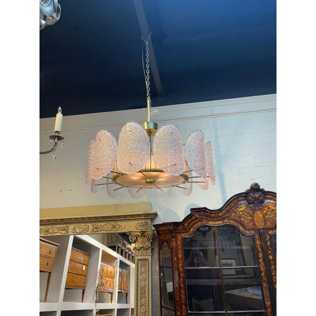 Modern Pink Murano Glass and Brass Chandelier For Sale In Dallas - Image 6 of 7