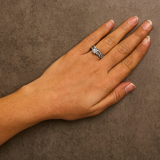 Early 21st Century 14K White Gold Lab Grown Diamond 1.0 Cttw Vintage Style Engagement Ring and Band Set - Ring - Size 7 For Sale - Image 5 of 6
