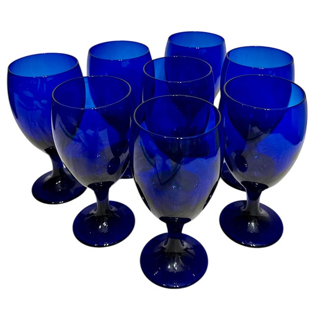 Vintage Cobalt Wine Goblets - A Set of 8 For Sale - Image 9 of 10