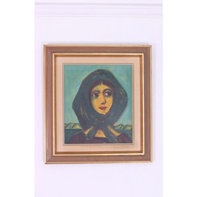 Erik Larsen, Woman in Scarf, 1950s, Oil on Canvas, Framed For Sale - Image 5 of 11