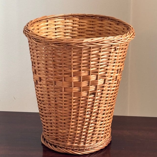 Mid-20th Century Natural Wicker Wastepaper Basket For Sale - Image 4 of 13
