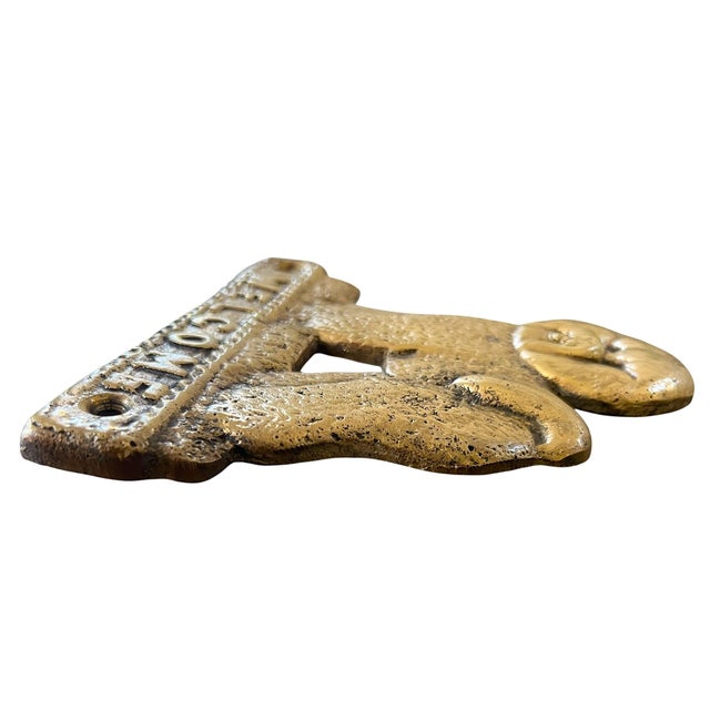 English Vintage Solid Brass “Welcome” Dog Door Plaque – Shih Tzu / Bichon Frise Style Small White Dog For Sale - Image 3 of 6