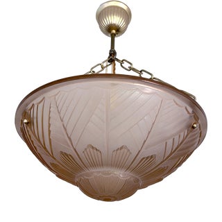 Art Deco French Pink Glass Pendant Light, 1930s For Sale