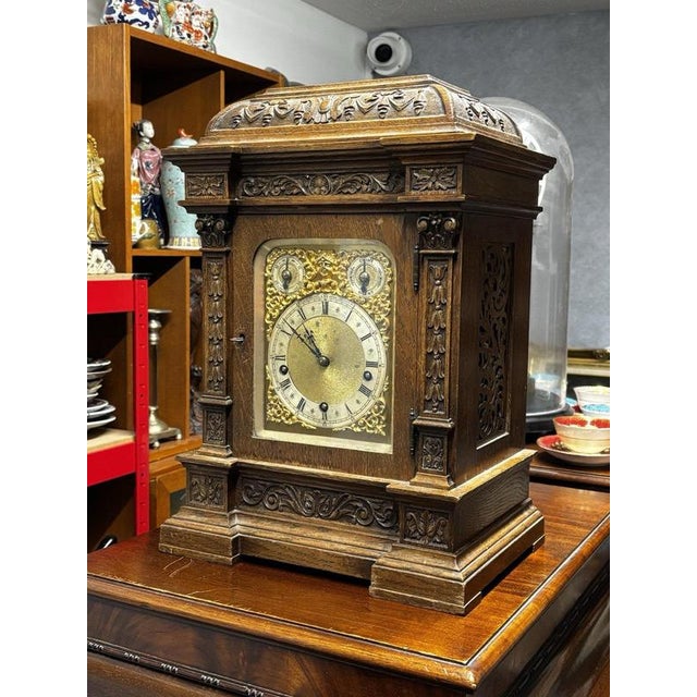Large Victorian Oak Westminster Chime Clock from Winterthalder & Hoffmier For Sale - Image 9 of 18