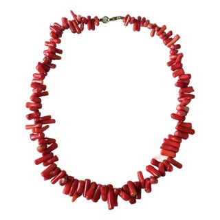 Vintage, Coral Beaded Necklace With Sterling Gold Plated Clasp For Sale
