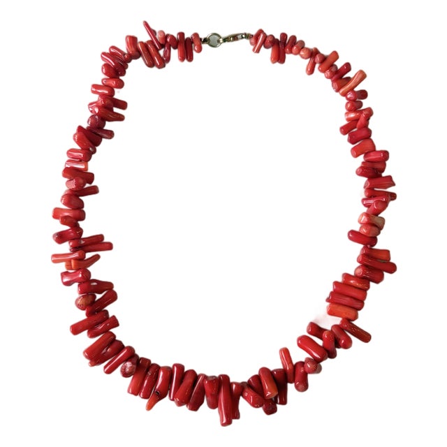 Vintage, Coral Beaded Necklace With Sterling Gold Plated Clasp For Sale