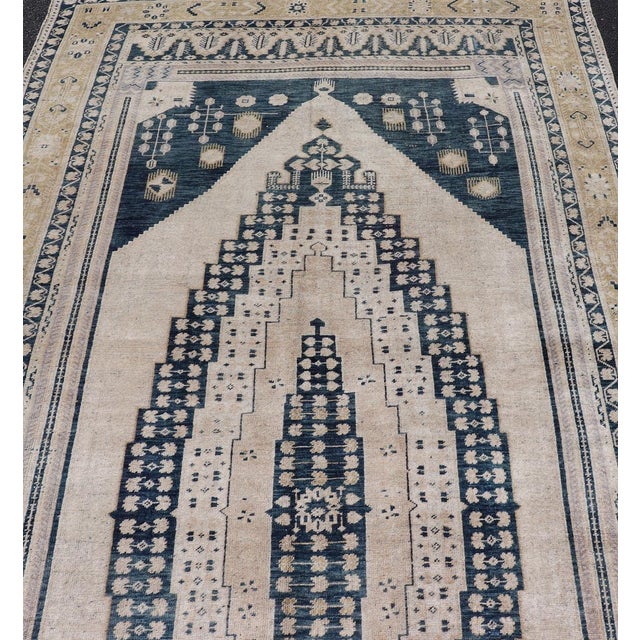 Elegant Vintage Turkish Oushak Rug With Intricate Blue & Beige Design 6'4" X 13' For Sale - Image 4 of 12