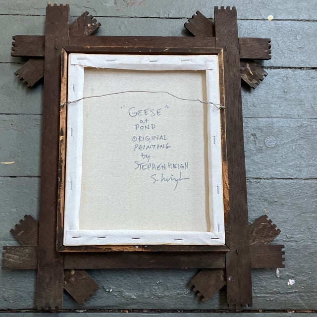 Contemporary Original Stephen Heigh “Geese at Pond” Victorian Frame For Sale - Image 4 of 4