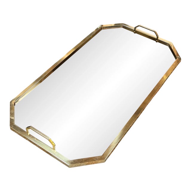 1970s Serving Tray in Brass and Black Glass, Italy For Sale