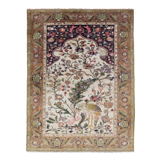 Silk Turkish Rug With Botanical Designs, Including Stylized Leaves For Sale