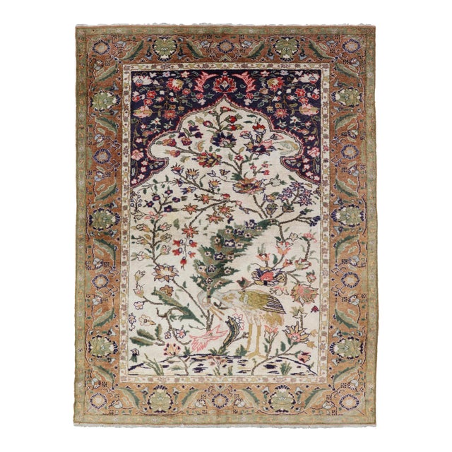 Silk Turkish Rug With Botanical Designs, Including Stylized Leaves For Sale