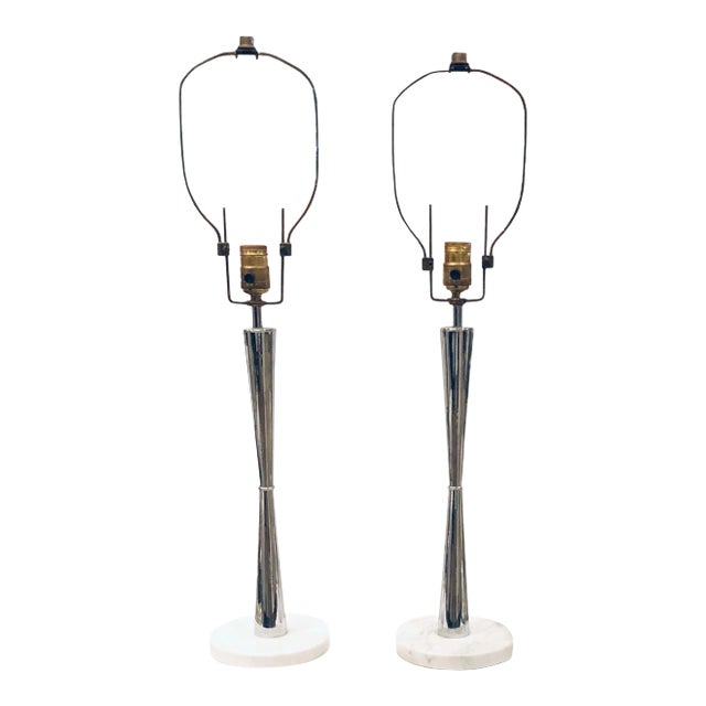 1950s Mid Century Stainless Steel Lamps - a Pair For Sale