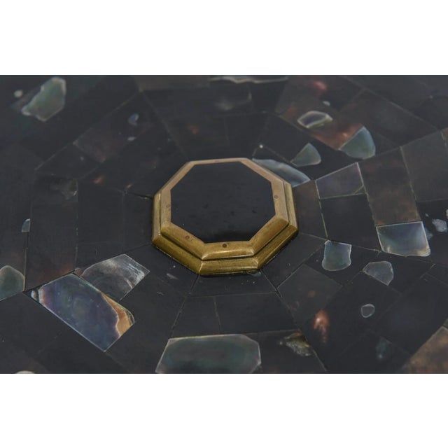 Wood Vintage Maitland Smith Abalone, Horn, Stone and Wood Hinged Large Octagonal Box Rare For Sale - Image 7 of 11
