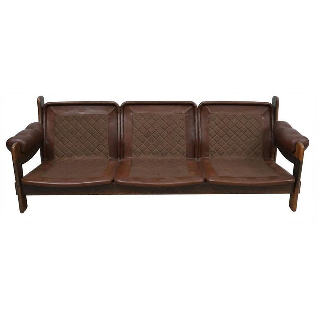 1960s Three-Seater Leather Sofa with Brown Tufting, 1970s For Sale - Image 5 of 6