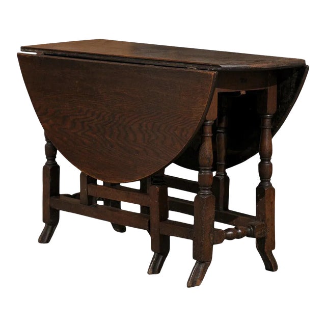 18th Century English Oak Gateleg Drop-Leaf Table with Turned Legs and Drake Feet For Sale