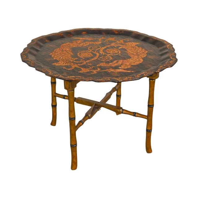 Black Gold Crackle Painted Finish Pie Crust Tray Top Faux Bamboo Coffee Table Chairish