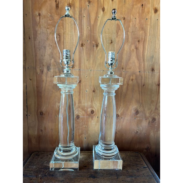 Pair of Architectural Crystal & Resin Column Table Lamps by Restoration Hardware, Circa 2006 For Sale - Image 14 of 14