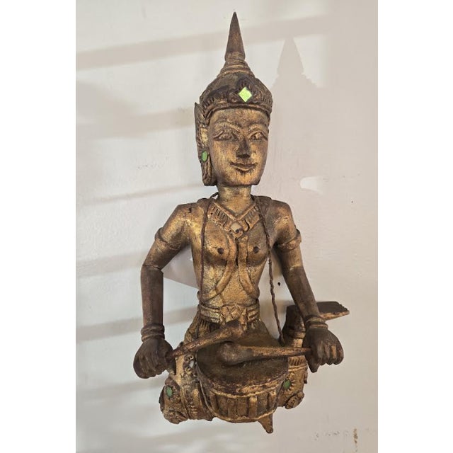 Wood Set of 8 Vintage Thai/Burmese Gilt Wood Carved Figures For Sale - Image 7 of 8