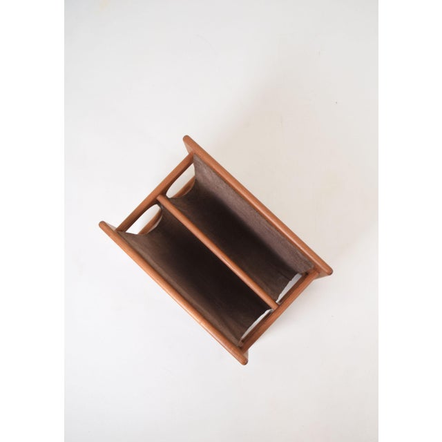 Danish Double Magazine Holder in Teak and Leather attributed to Salin Møbler, 1970s For Sale - Image 4 of 8