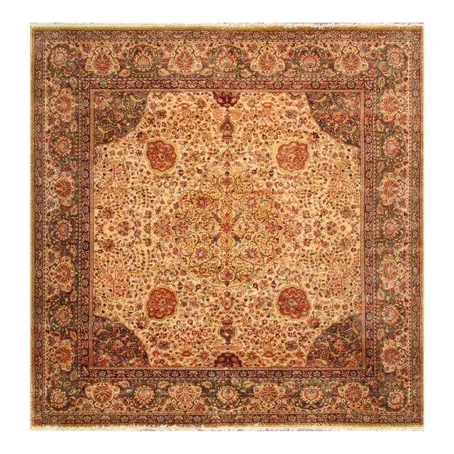 Pasargad Home Agra Wool Area Rug-10' 0" X 10' 4" , Beige For Sale