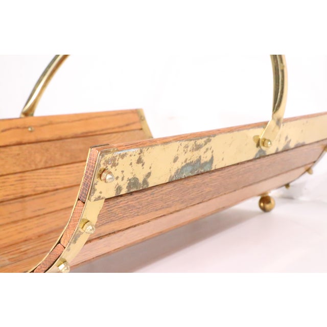 Vintage Oak and Brass Fireplace Log Wood Holder C. 1970/80's For Sale In New York - Image 6 of 11
