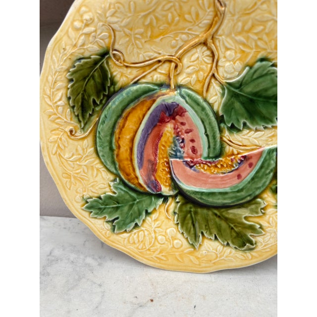 Rustic Rare Large 19th Century Majolica Melon Plate For Sale - Image 3 of 4