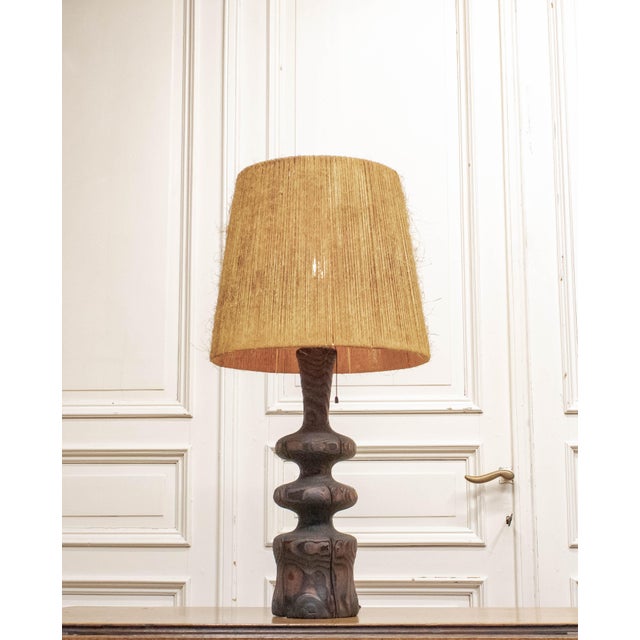 Brutalist Brutalist Driftwood Table Lamp with Jute-Twine Shade, Denmark, 1960s For Sale - Image 3 of 11