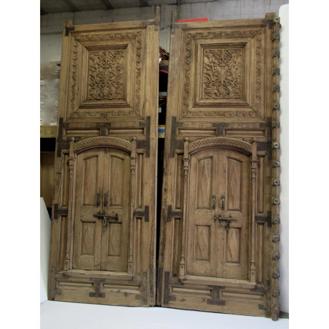 Vintage C1870's - C.1910's Imported Moroccan Large Hand Honed and Carved Wood & Iron Forged Doors - a Pair For Sale - Image 13 of 13