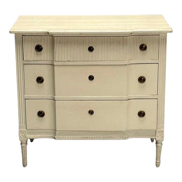 Gustavian, Swedish Commode, Louis XVI Style, White Paint Distressed, 1990s For Sale