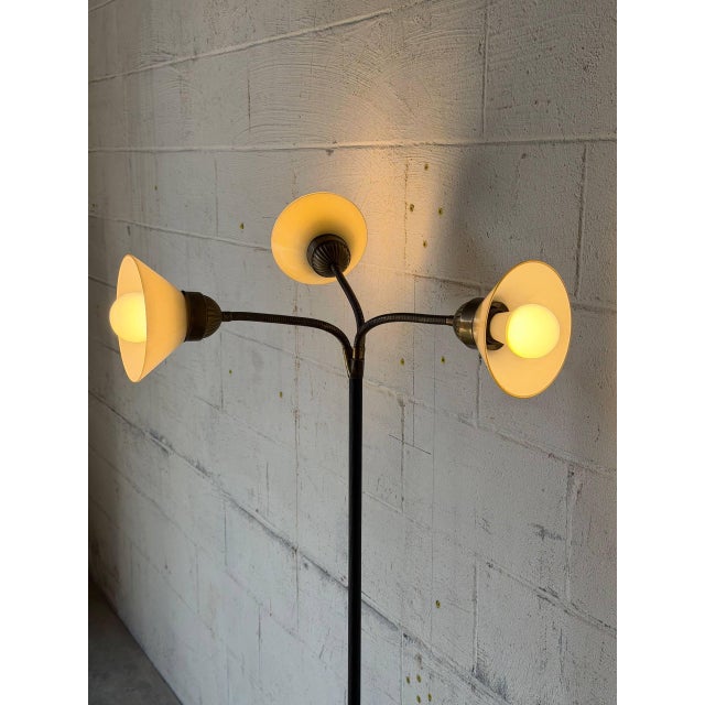 Mid-Century Modern 1950s Mid-Century Modern Metal Floor Lamp With 3 Adjustable Gooseneck Shades For Sale - Image 3 of 10