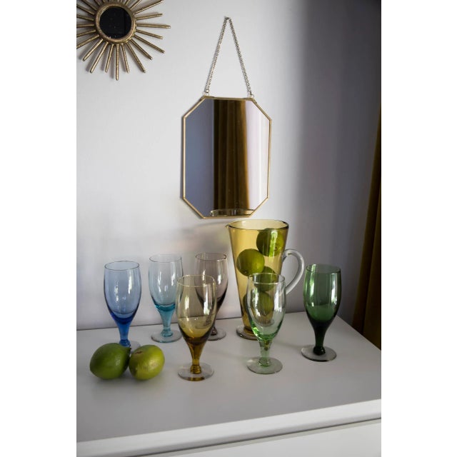 Glass Vintage Multi-Colour Pitcher and Glasses Set- 7 Pieces For Sale - Image 7 of 9