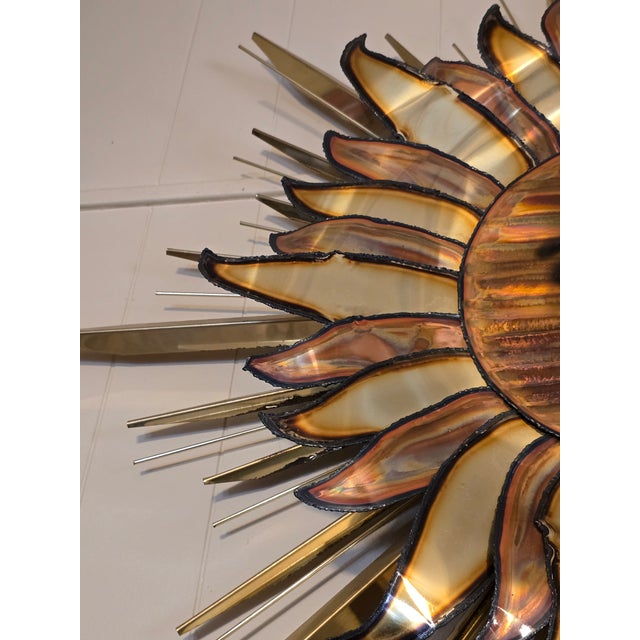 Curtis Jere Vintage MCM Brutalist Metall Brass Wall Sculpture by Curtis Jere "Sun and Moon" For Sale - Image 4 of 8