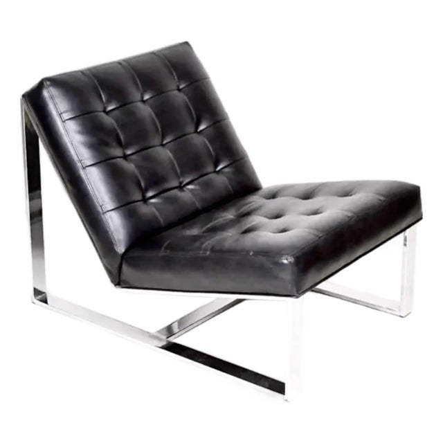 Milo Baughman Ez Rider Lounge Chair, Black Leather, Thayer Coggin, 1969 For Sale