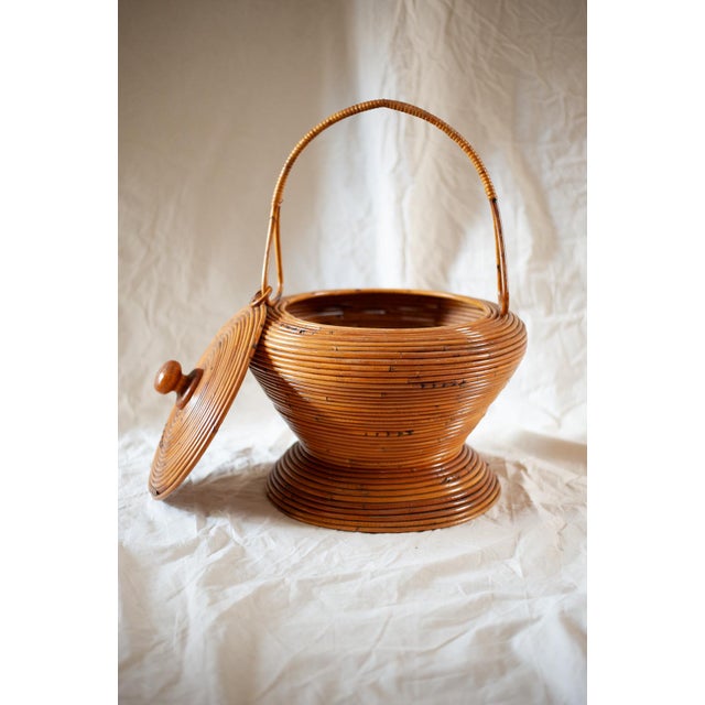 Decorative Rattan Basket By Vivai Del Sud – Italy – 1960s Product details Structure in natural bent rattan, with...