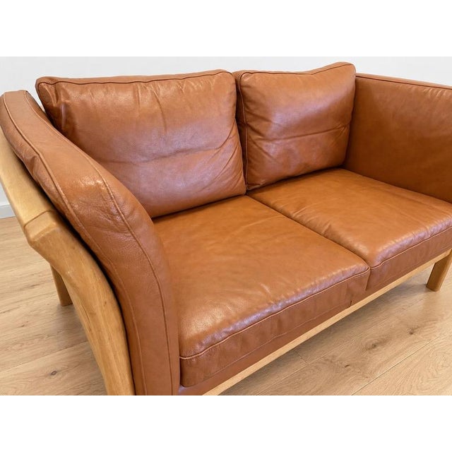 Vintage Danish Two Seater Sofa in Cognac Leather with Oak Frame For Sale - Image 10 of 11