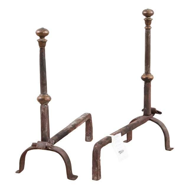 Antique Wrought Iron Andirons, Set of 2 For Sale