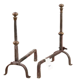 Antique Wrought Iron Andirons, Set of 2