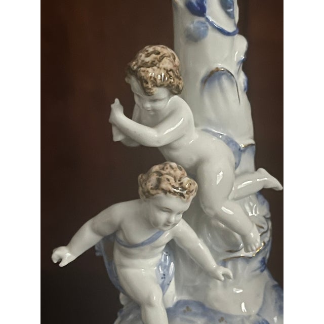 Vintage German Meisen Style Porcelain Figural 2 Parts Candleholders For Sale In Miami - Image 6 of 11