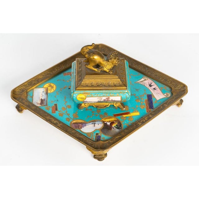 Gilded bronze and enameled earthenware inkstand, Japanese style, Napoleon III era, 19th century. Japanese inkstand, from...