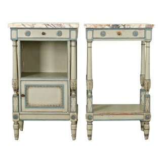 French Pair of Louis XVI style Painted Bedside Tables For Sale