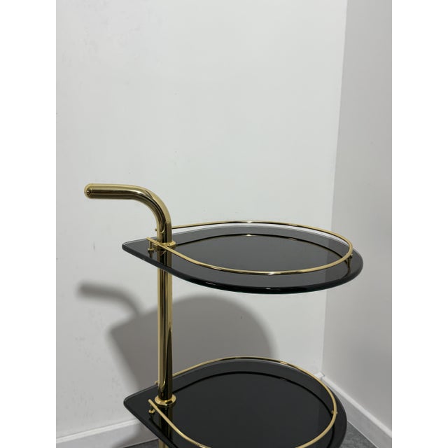 Gold 3-Tier Bar Trolley in Gold-Plated Metal and Smoked Glass, 1970 For Sale - Image 8 of 13