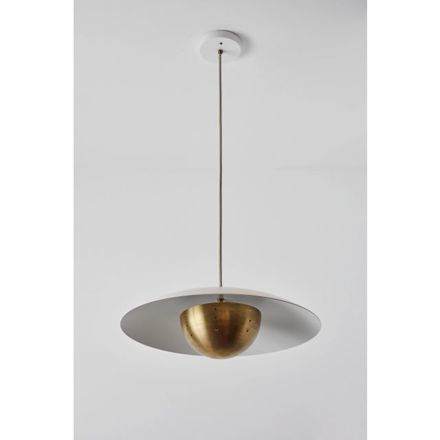 Alvaro Benitez Gabi' Perforated Brass Dome & White Painted Metal Pendant by Alvaro Benitez For Sale - Image 4 of 13