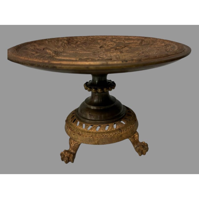 Antique Victorian Cast Metal Embossed Scenic Compote For Sale - Image 6 of 8