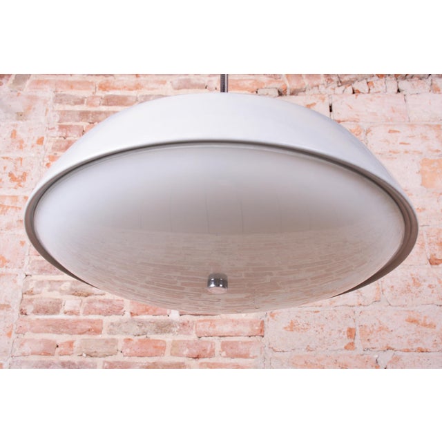 1950s Mid-Century Czech Pendant Light in Steel and Opaline Glass attributed to Lidokov, 1950s For Sale - Image 5 of 12