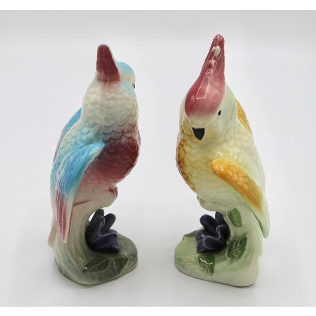 Mid 20th Century Mid 20th Century Colorful Ceramic Parrot Figurines - a Pair For Sale - Image 5 of 9