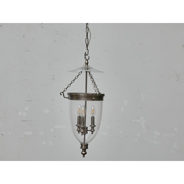 English Midcentury Nickel Bell Lantern With Glass Dome and Three Lights For Sale - Image 16 of 16