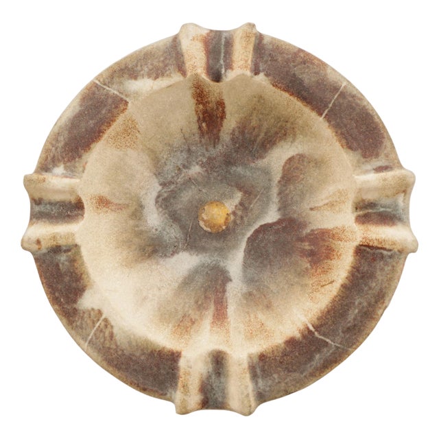 Vintage Handmade Ceramic Ashtray Marbled in Beige & Brown by Ruscha Art, Germany, 1960s For Sale